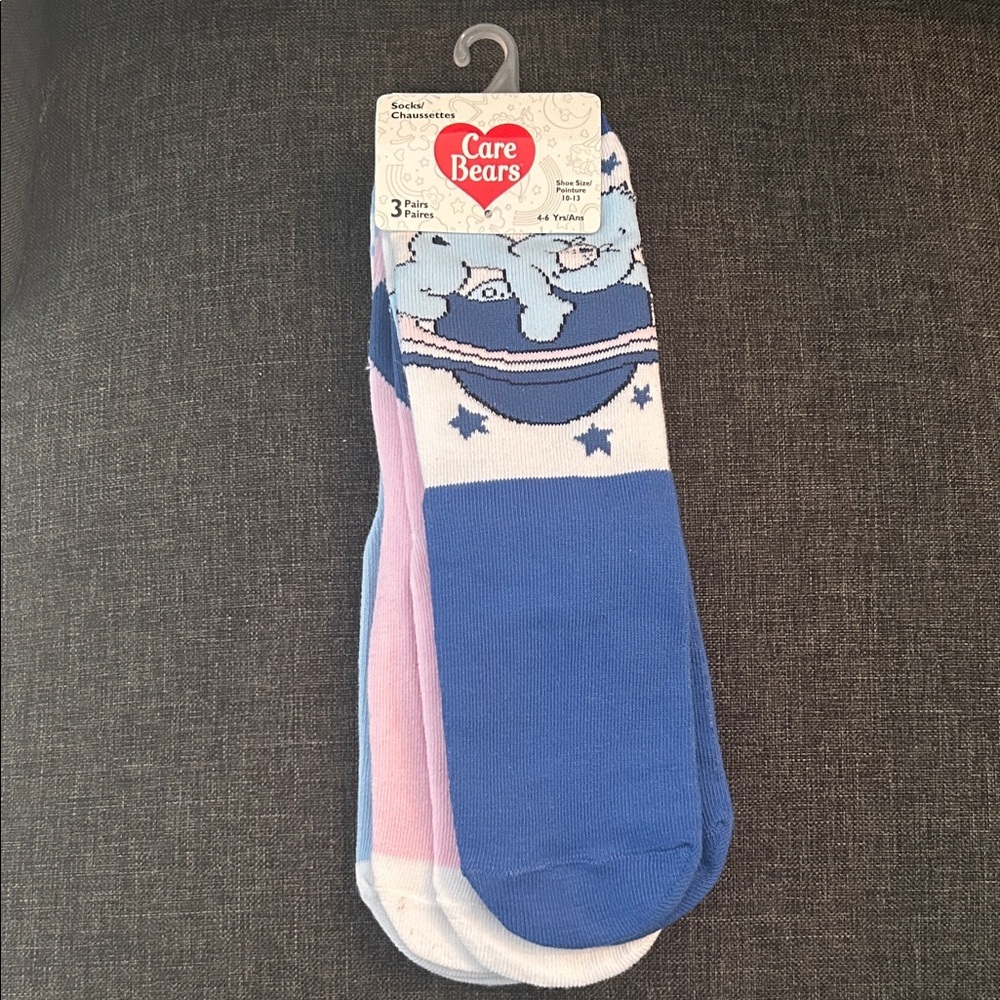 NEW 🆕 3-pair Care Bears Blue and Pink Casual Socks 10-13 / 4-6 years